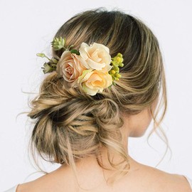 Fangsen Pink Berry Rose Hair Comb Festival Headpiece for Holiday Cosplay Women Party Silver (#530)