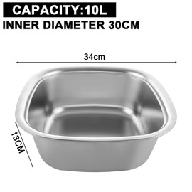 ASelected Washing Up Bowl, Stainless Steel square Washing Basin, Dishtub, Mixing Bowl, Plastic Free, 34 x 34 x13Cm