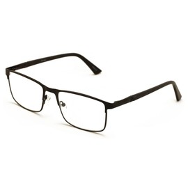 V.W.E. Men Premium Optical Frame Wide Large Head Reading Glasses Rectangular Metal - Clear Lens Reader DRM02 (Black, 2.50, x)