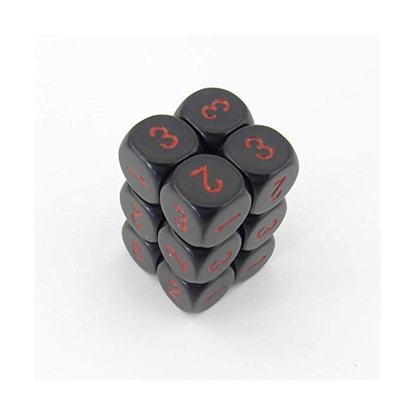 Black Opaque Dice with Red Numbers D3 (d6 1-3 Twice) 16mm (5/8in) Pack of 12 Wondertrail