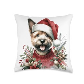 Christmas Norwich Terrier Dog Watercolor Artwork Throw Pillow