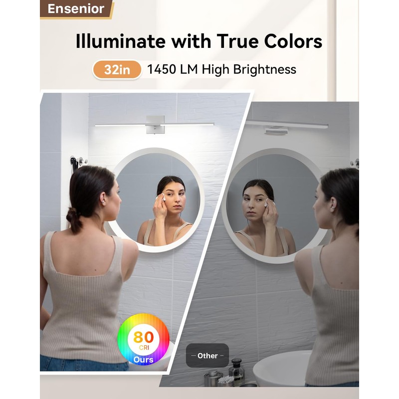 Ensenior Modern Bathroom Vanity Light 32 inch, Built-in Dimmer, 20W