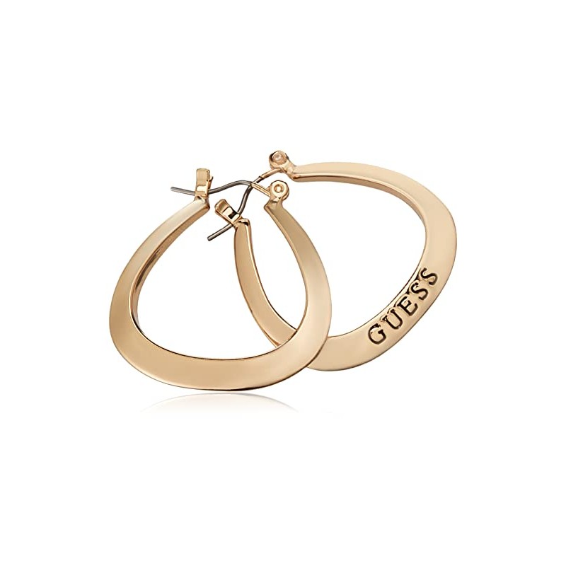 GUESS "Basic" Gold Small Oval Logo Hoop Earrings