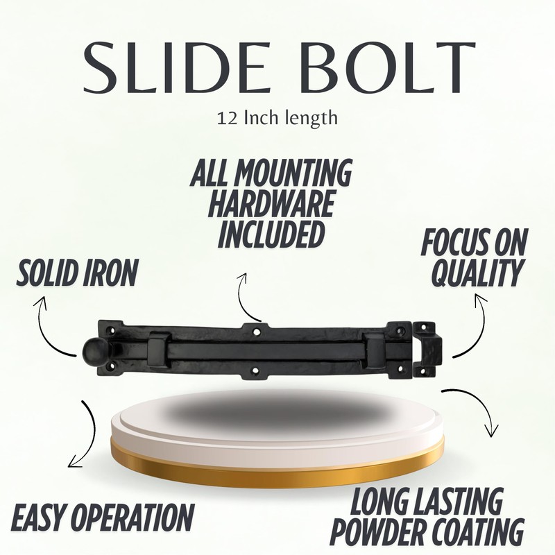 STALLION HARDWARE 12Inch Length Black Powder Coated Iron Surface Slide