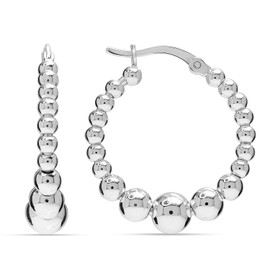LeCalla 925 Sterling Silver Hoop Earrings for Women | Small Beaded Round Hoop Earring | Classic Beads Hoop Earrings 25MM