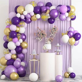 50pcs 12inch Gold and Purple Latex Helium Balloons,Gold Lilac Confetti Balloons for Party Decorations