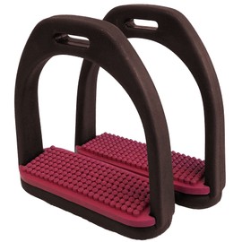 Equitem Premium Lightweight Horse Youth Brown Stirrup Irons 4.5" with Color Pads (Brown with Pink)