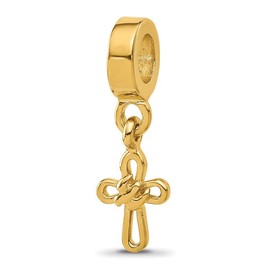 JewelryWeb 7.27mm 925 Sterling Silver Reflections Gold Plated Dove Religious Faith Cross Dangle Bead-Bead Charm Pendant Necklace for Women