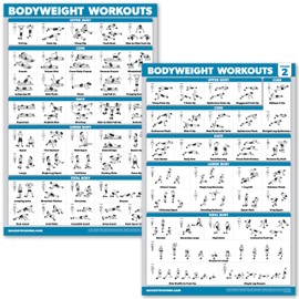 10 Pack - Exercise Workout Poster Set - Bodyweight Volume 1 & 2, Dumbbell, Suspension, Kettlebell, Resistance Bands, Stretching, Barbell, Yoga Poses, Exercise Ball (LAMINATED, 18" x 24")
