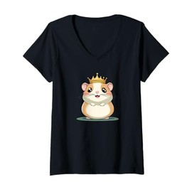 Womens Royal Hamster with Funny Crown Outfit V-Neck T-Shirt