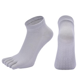 oasymala Non-Slip Five Toe Socks for Yoga, Pilates, Barre – Comfortable Grip Socks Made from Combed Cotton, Silver Gray, One Size Short