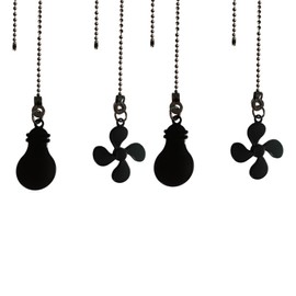 QLXHBOT Ceiling Fan Pull Chain Set, 4 Pieces Bulb and Fan Pattern Pull Chain Extension Fan Pendant 12 Inch Chain Extender with Ball Fan Chains Connector (Black Copper)