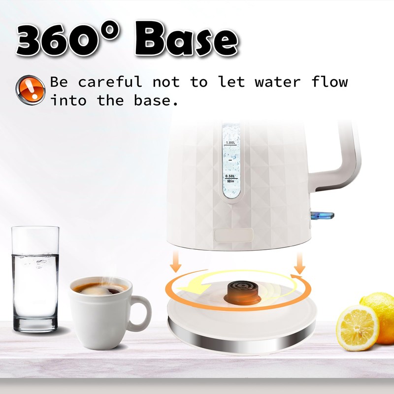 1.7L Electric Kettle, Fast Boiling 1200W Hot Water Boiler, 360°