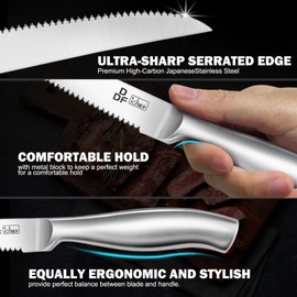 DDF iohEF Steak Knife Set, 8 Piece Steak Knife, High Carbon Japanese Stainless Steel Serrated Steak Knives