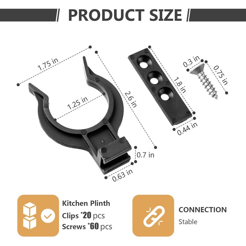 Kitchen Plinth Clips 20 Pack, Durable Kick Board Plinth Clips