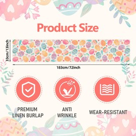 Auiremrti Table Runner with Easter Egg Design, 183 x 33 cm Colorful Tablecloth with Egg Pattern for Spring Holidays, Home, Parties, Kitchen, Mantel, Dining Room Decoration