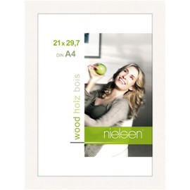 nielsen Essential Photo Frame, A4, 21x29.7cm White Wooden Picture Frame with Protective Float Glass and Push and Turn Clips - White