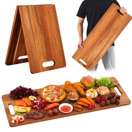 FoldTier Large Acacia Charcuterie Board with Handles, 36 x 12 Inch Foldable Travel Serving Cheese Boards Wood Extra Long Rectangular Charcuterie Platter for Party Food Appetizers Housewarming Gift