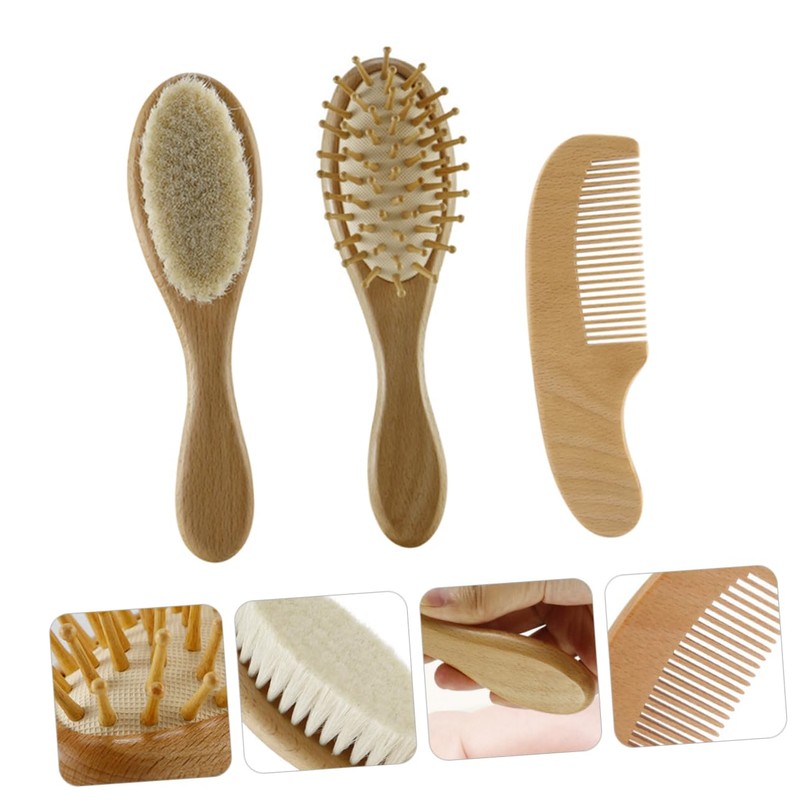 PACKOVE 3Pcs Shower Brush with Natural Wool and Handle Comb