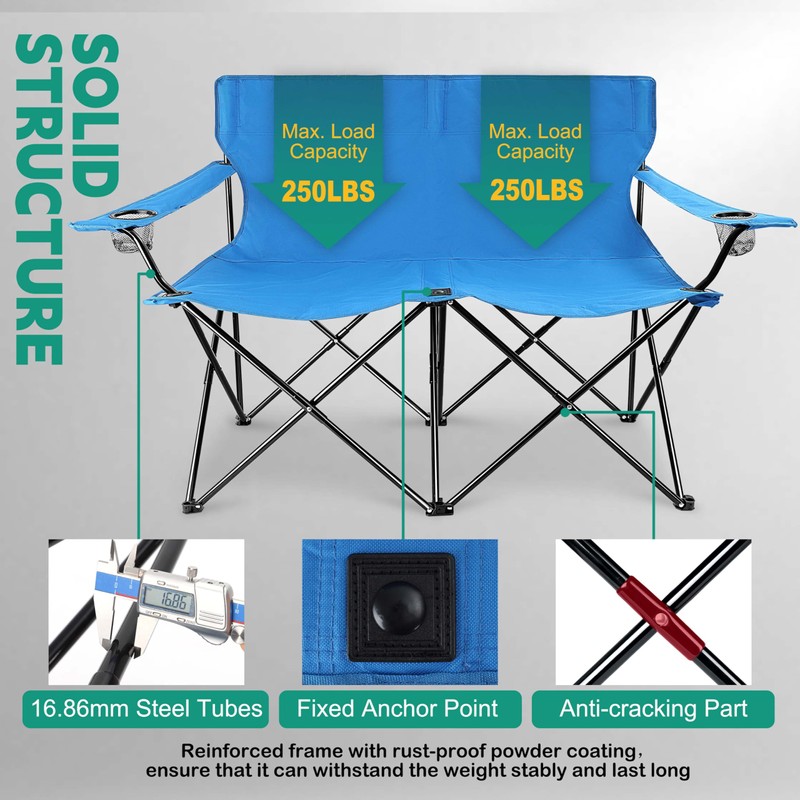 Joyfair Double Camping Beach Chair, Folding Camp Loveseat for Adults