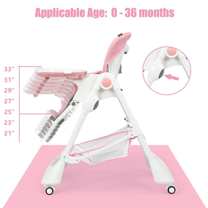 INFANS High Chair with One-Hand Removable Tray, 4 Lockable Wheels