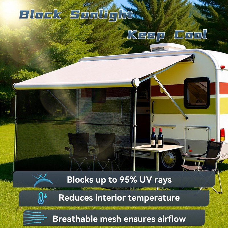RV Awning Sun Shade Screen 8' X 11'3'', Fits 12