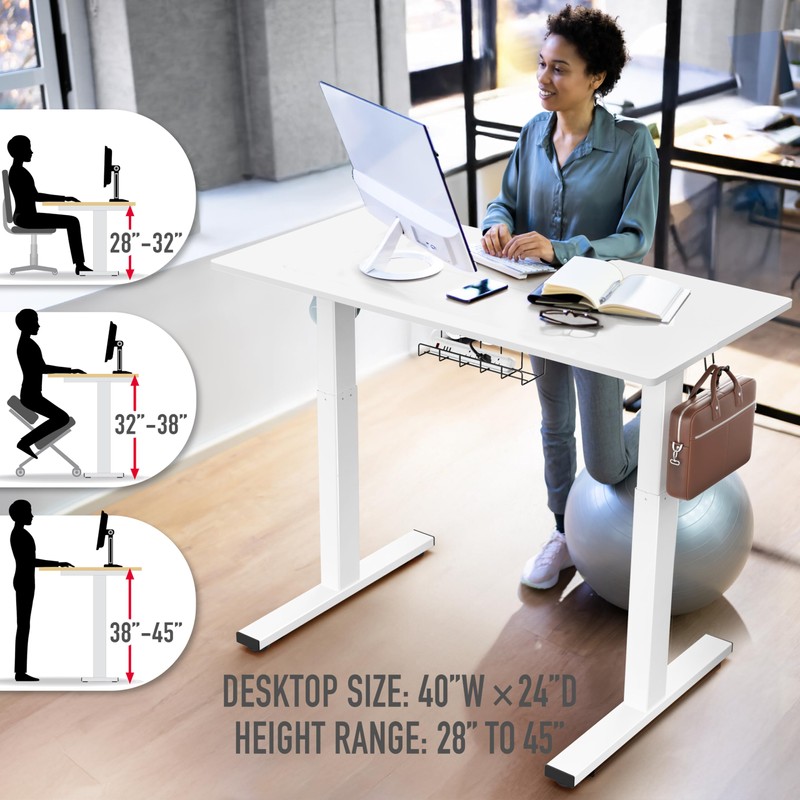 SHW 40-Inch Electric Height Adjustable Standing Desk with Drawer, Memory