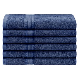 Superior Eco-Friendly Cotton 6-Piece Hand Towel Set, Small Towels for Spa, Resort, Hotel, Guest Bath, Kitchen, Quick Dry, Soft, Bathroom Accessories, Home and Apartment Essentials, Navy Blue