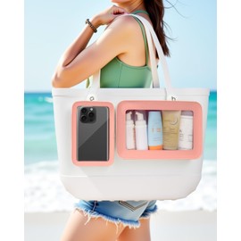 2 Packs Clear Bogg Accessories Beach Tote Bag Suitable for Bogg Organizer Insert Bag Cellphone Phone Holder Clear Makeup Bags Travel Toiletry Bag Key Holder for Bogg Pouch (Pink Set)