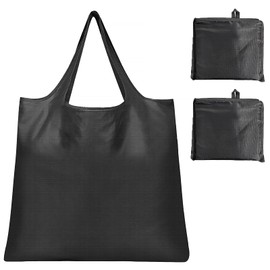 Tandoler Large Foldable Shopping Bag, Reusable Grocery Bag, Used for Shopping. Reusable Handbag Weighing Up to 50 Pounds, Nylon Bag, Washable, Waterproof(Black+Black)