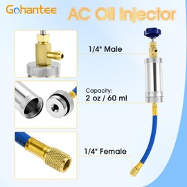 gohantee AC Oil Injector Kit for R1234YF R134A R410A Refrigerant System, Oil Filling Syringe with Female 1/4" SAE x Male 1/4" SAE, R1234YF & R134A Low Side Quick Couplers, R410A Mini Split Adapter