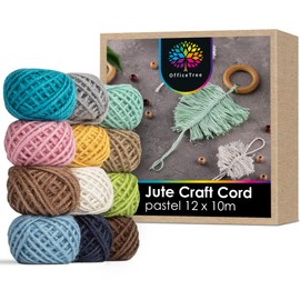 OfficeTree 12 x 10m Pastel Coloured Jute Twine 2mm - 33'ft Coloured Jute String - Coloured Twine - Coloured String for Crafting - Gardening String Twine - Jute String for Gift Wrapping - Parcel Twine