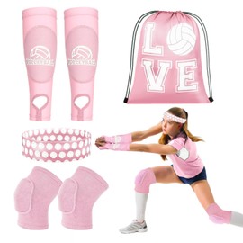 Gosodeny 6 Pcs Volleyball Accessories, Include Volleyball Knee Pads Arm Sleeves Drawstring Bag Softball Headbands Volleyball Protection Equipment Gifts for Women Teens Girls Boys Training