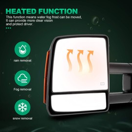 LUJUNTEC Towing Mirrors Fit for 2007-2017 for Toyota for Tundra Tow Mirrors Power Adjusted Heated Turn Signal Light Black Housing Left and Right Side Towing Mirrors