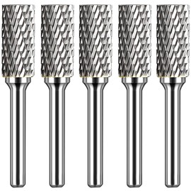 KOTVTM SB-5 Carbide Burr Set Tungsten Die Grinder Bits (1/2" Head Dia X 1" Cutter Length) with 1/4" (6.35mm) Shank for Die Grinder Bits Drill Rotary Tools Cylinder Shape (Pack of 5)