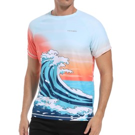 VAYAGER Men's UV Rash Guard T-Shirt Swimming Shirt UPF 50+ Swimming Shirts, Quick Drying, Loose Fit, Water Surf Shirt, Blue / Orange, M