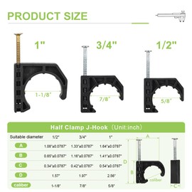Orianse 50 Pack 3/4 Inch Pex J-Hook with Nails High Density Polyethylene(HDPE), Black Half Clamps Tube Talon, 3/4" J Clamps Pipe Hanger Suitable for PEX, Copper, cPVC Tubing Connections and Support