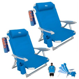 #WEJOY Beach Chair for Adults, Reclining Adjustable Position,Lay Flat Lightweight Folding Portable Aluminum Chair with Backpack Straps,Padded headrest, Heavy Duty 400 lbs Lawn Chair for Beach, 2 Pack