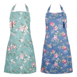 Gaosaili 2 Pieces Apron Cooking Apron with Large Pockets, Women's Adjustable Kitchen Apron Kitchen Chef Aprons BBQ Apron for Unisex for Cooking, Barbecuing, multicoloured, l