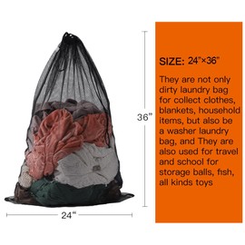 Kimmama Heavy Duty Coarse Mesh Drawsting Laundry Bag, 24'' x 36'' Super Sturdy Draw String Bag,Jumbo Net Cord Bag for Factories,College,Dorm,Travel,Outdoor,Storage