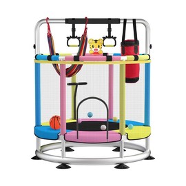 UBEEKOO Mini Round Trampoline for kids， 55" Toddler Trampoline Indoor & Outdoor，440lbs Capacity Baby Trampoline with Enclosure, No-Gap Safe Design, Gifts for Boys&Girls,Christmas Gift for Kids - Color: Blue Pink Yellow