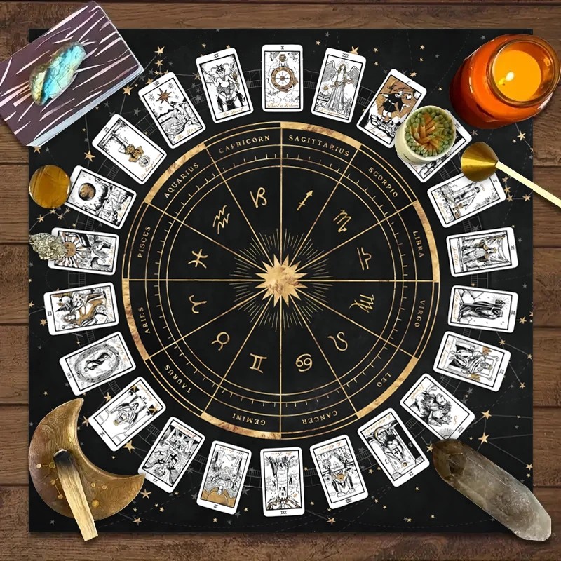 12 Zodiac Tarot Card Tablecloth for Readings – Foldable Card
