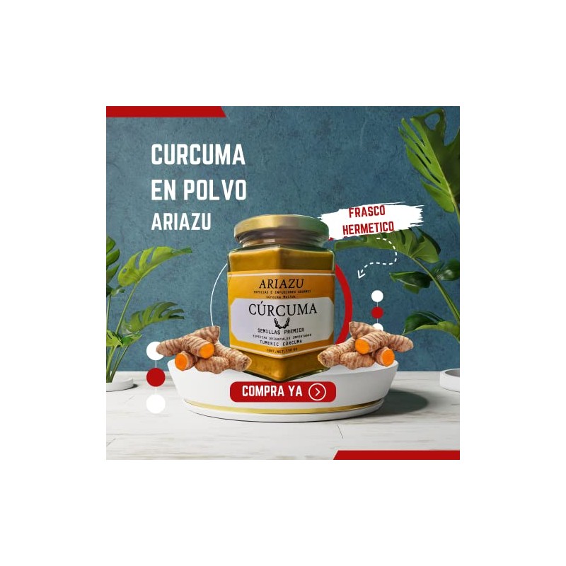 ARIAZU Curcuma en polvo 1kg frasco hermetico reusable (CHICO, 150,