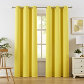 DUALIFE Vibrant Illuminating Yellow Blackout Curtains 84 Inch Length Grommet Thermal Insulated Curtain Drapes for Living Room Bedroom 2 Panels Set 42 W x 84 L