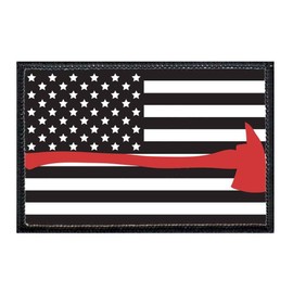 American Flag - B&W - Fireman Axe Morale Patch | Hook and Loop Attach for Hats, Jeans, Vest, Coat | 2x3 in | by Pull Patch