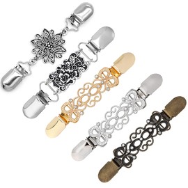 MJartoria 5PCS Tie Up Sweater Clip and Scarf Clip Set, Vintage Cinch Clip for Clothing, Shawl Clasps, Ladies Dress Chain Cardigan for Women