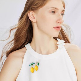 Rhinestones Fruit Brooch Pin for Women Fashion Red Apple Cherry Strawberry Banana Cherry Brooch Pin for Hat Bag Suit Tie Fruit jewelry (Double Lemon)