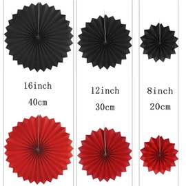 Black Red Casino Party Hanging Decorations - Viva Las Vegas Game Night Graduation Birthday Wedding Anniversary New Years Carnival Party Paper Fan Pom-Poms Flower Photo Booth Backdrops Decoration, 10pc