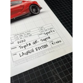 2020 TOYOTA SUPRA GR Launch Edition Blueprint Poster 26" x 21"