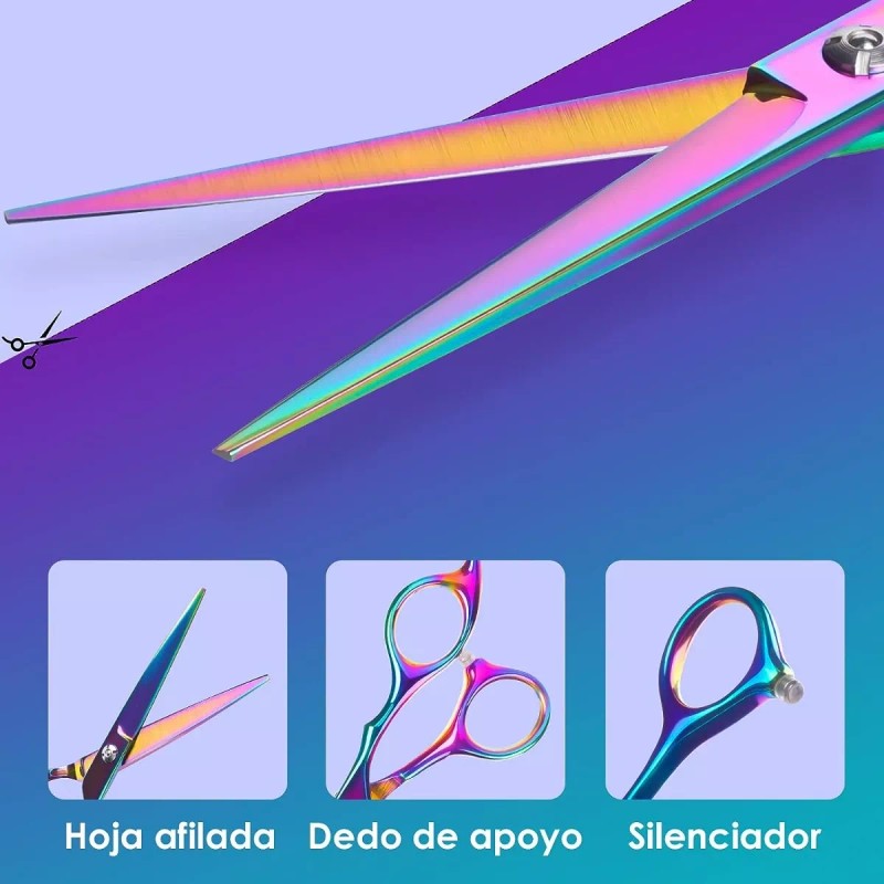 Tijeras Barbero Profesionales Tornasol Con Peine Afilado